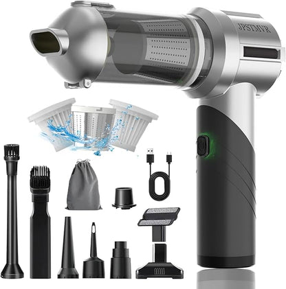 Car Vacuum Cleaner, 18000PA Vacuum Portable Cordless, 4 in 1 Air Duster with LED Light and Multi-Nozzles, 120W High Power Rechargeable Foldable Vacuum Cleaner for Home, Office, Pet