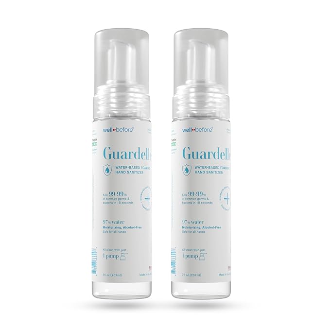 Well Before Guardelle, Alcohol-Free Foaming Hand Sanitizer - 97% Water, Non-Sticky Micro-Foam, 7 fl oz (Pack of 2)