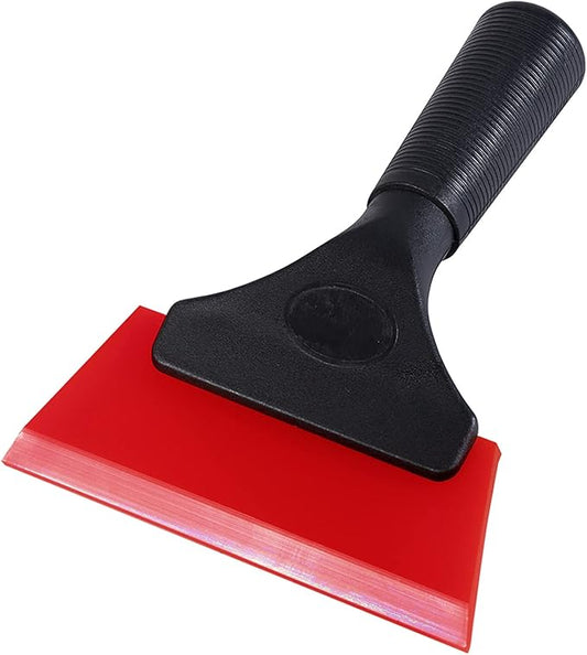 FOSHIO Small Squeegee with 5 Inch Rubber Blade Mini Wiper Window Tinting Tools for Mirror Glass Window Cleaner with Non-Slip Handle (Red Blade)