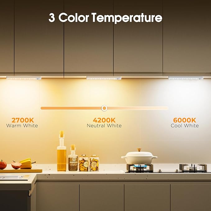 Under Cabinet Rechargeable Dimmable Lighting: 3 Color Temperature Motion Sensor Lights Indoor - Battery Operated Lights - Activated Closet Magnetic Wireless Led Light for Kitchen Home Bathroom 3 Pack