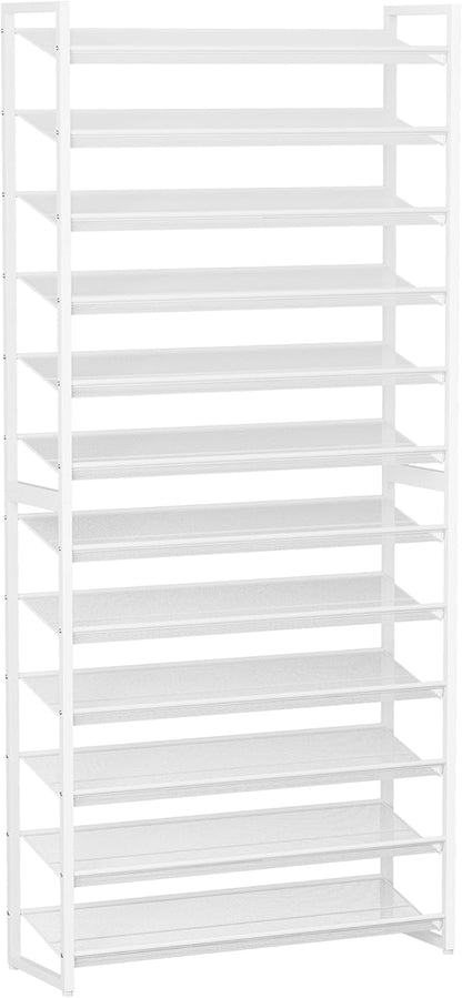 Shoe Rack,12 Tier Metal Shoe Organizer,Max Holds 60 Pairs,Heavy Duty Shoes Shelf for Garage, Entryway, Closet,White