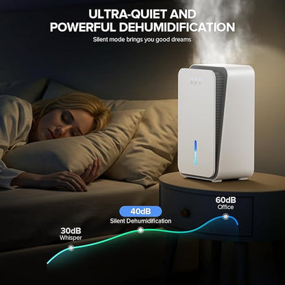 Dehumidifier for Home, 1000 sq.ft Dehumidifier with Auto Shut Off, 7-Color LED Light Built-in Aromatherapy Diffuser, Ultra-Quiet Dehumidifiers for Bedroom, Bathroom, Basement (White)