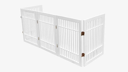 Pet Dog Gate Strong and Durable Freestanding Folding Acacia Hardwood Portable Wooden Fence Indoors or Outdoors by Urnporium (White Pet Gate, 5 Panel 24" Tall)