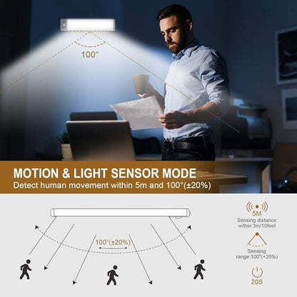 2 Pack Rechargeable Under Cabinet Lights with Motion Sensor - 30 LED 10 Inch, Wireless USB-C Magnetic for Kitchen, Bedroom, Wardrobe Closet Lighting