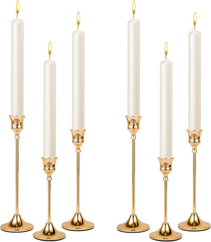 Candlestick Holders Brass Gold Metal Taper Candle Holders, Set of 6 Vintage Decorative Centerpiece Candelabra Tall Candle Stands for Table Mantel Wedding Housewarming
