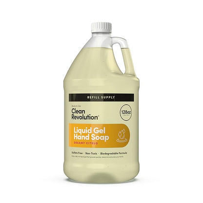 Clean Revolution Liquid Gel Hand Soap, Silky Rich Liquid, Quick Lather, Fast Rinsing, Contains Real Essential Oils (Dreamy Citrus) 128 Fl Oz