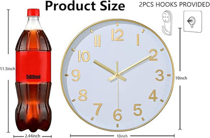 Modern Wall Clock, 10 Inch Digital Wall Clocks Battery Operated, Round Non Ticking Silent Analog Clock for Bedroom Living Room Kitchen Office Gym Classroom Decor, Gold Battery Clock