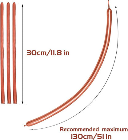 KAWKALSH 260 Metallic Rose Gold Long Balloons for Balloon Garland Thickening Skinny Latex Twisting Animals Modeling Christmas Birthday Wedding Party Festival Decorations 100pcs