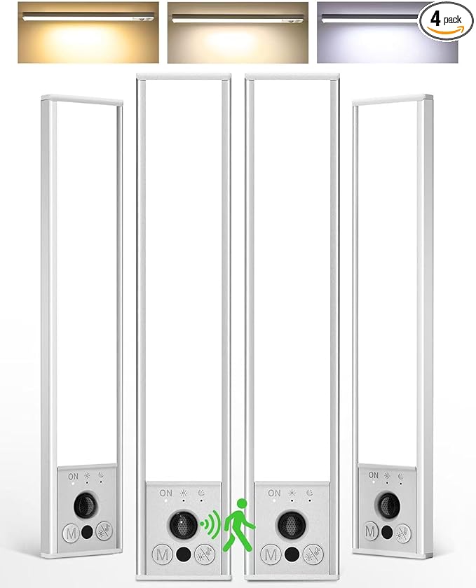 EZVALO 4-Pack Under Cabinet Lights, 2300mAh Rechargeable Motion Sensor Light Indoor, Wireless Closet Lights Battery Operated, with 3 Color Temps, Dimmable, Magnetic, for Kitchen, Stair, Pantry(8inch)