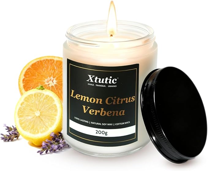 Scented Soy Candles, 7oz in White Frosted Jar - 50-Hour Burn Time, Aromatherapy Candle for Home Decor, Cozy Gifts for Any Occasion,Ideal Gifts for Women(Lemon Citrus Verbena)