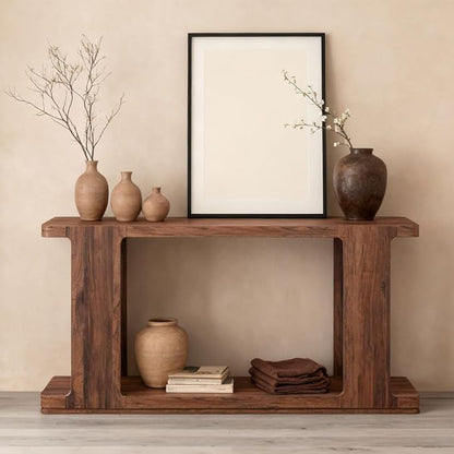 OKD 63 Inch Modern Entryway Console Table, 2-Tier Long Sofa Table Behind Couch with Curved Edge, Wood Farmhouse Narrow Entry Table for Hallway, Living Room, Foyer, Entrance, Rustic Walnut