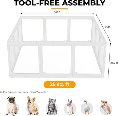 Acrylic Dog Playpen Indoor, Clear Dog Play Pen for Puppies and Small Dogs, Easy Assembly & Clean Puppy Pen (23.6", 10 Panels, White)