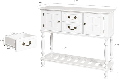 Console Table with Drawers, White Vintage Entryway Tables with Storage and Shelf, Hallway Table with Turned Legs, Narrow Behind Couch Sofa Table for Entryway, Hallway, Living Room