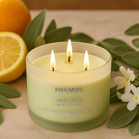 Scented Soy Wax Candle, 12.4 Oz Glass Jar, 70+ Hours Burn Time, Natural Essential Oils, Cotton Wick, Long Lasting Fragrance, Modern Contemporary Style (Sage Citrus 2pack)