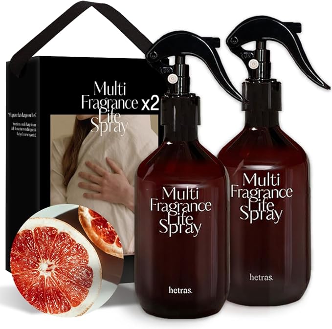 hetras Multi Fragrance Life Spray 10.14 fl oz x 2 Pack | Grapefruit Scent | Non-Aerosol Odor Freshener Room Mist for Room, Closet, Fabric | Infused with Essential Oils