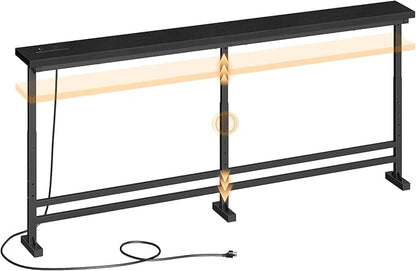 70.9" Console Table with Adjustable Height (27.6"-35.4") and Power Outlet, Skinny Behind Couch Table, Narrow Long Sofa Table for Living Room, Hallway, Entryway, Black CT08UBB