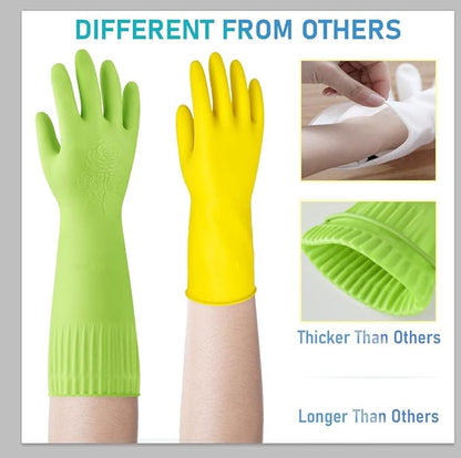 Rubber-Gloves Dishwashing Gloves for Cleaning-Kitchen - 2 Pairs Long Household Cleaning Gloves for Washing Dishes