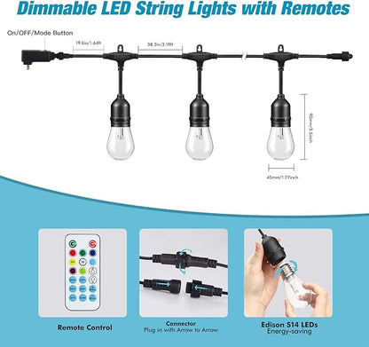 Outdoor String Lights, 24FT Color Changing Outdoor String Lights, Patio Lights Waterproof Porch Light with Remote, for Patio Decor