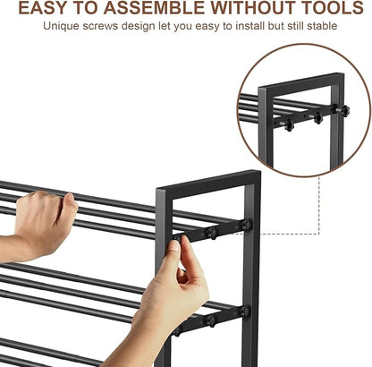 3-Tier Expandable Shoe Rack,Adjustable Shoe Shelf Storage Organizer Heavy Duty Metal Free Standing Shoe Rack for Entryway Closet Doorway (Black)