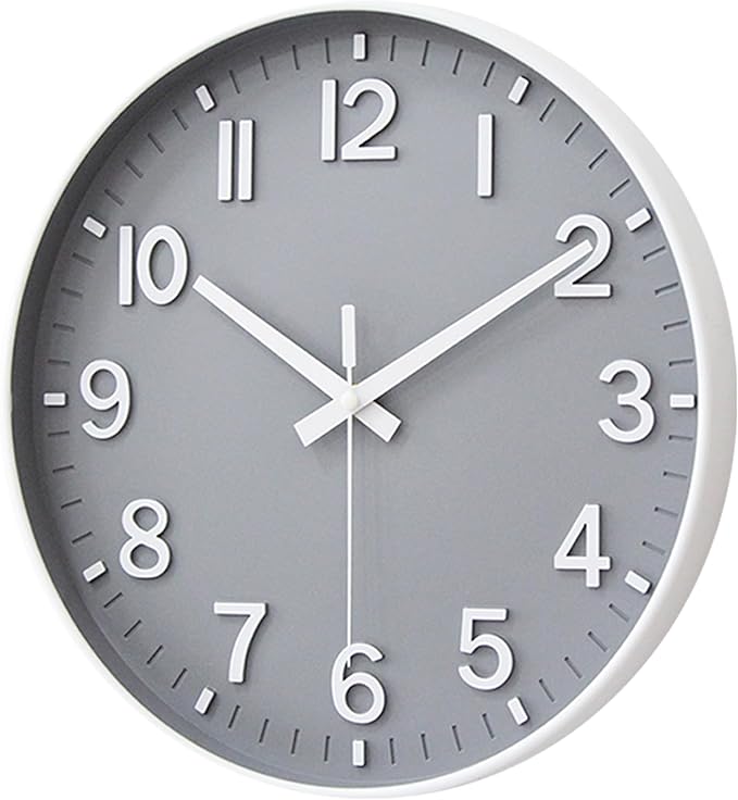 HZDHCLH Wall Clocks Battery Operated,Wall Clock Gray,8 inch Wall Clock Silent Non Ticking Modern 3D Numbers for Kitchen Bedroom Living Room Office Classroom Decor