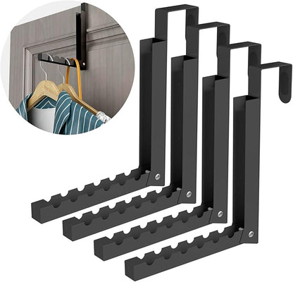 Over The Door Hanger Folding Clothes Drying Rack, Folding Hanging Coat Rack for Indoor Laundry Room Compact Small Space Foldable Portable Clothing Hanger Hook Collapsible- 4 Pack （Black）