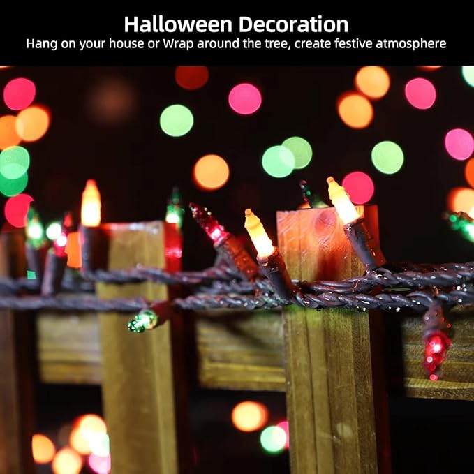 Brown Wire,Multicolor,Incandescent Bulb 100 Mini String Lights for Indoor Halloween Tree Home Garland Birthday Wedding Party Festival Decoration