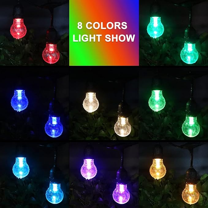 96FT Outdoor Patio Lights Color Changing, RGB LED String Lights with 32 E26 Shatterproof Edison Bulbs, Dimmable Patio String Lights for Backyard Garden, 2 Remote Controllers