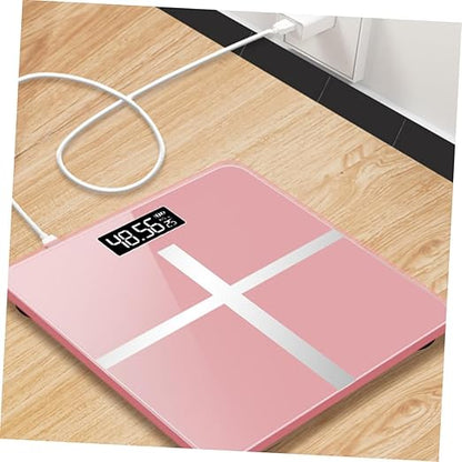 Mikinona Precise Body Weight Scale Toughened Glass Electronic USB Charging Home Use Black Screen Rose Gold Cross Design