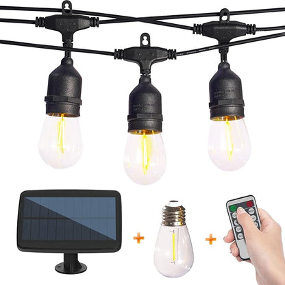 Solar String Lights with Remote Control, 35FT Dimmable Outdoor String Lights Waterproof, Patio Lights Solar Powered for Garden Backyard Camping