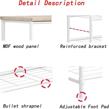 Shoe Rack Organizer 6 Tier for Closet Entryway Free Standing Metal Storage Shoe Shelf with MDF Top Board，White+Oak