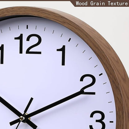 Wall Clock 12 Inch Wooden Frame Glass Cover Non-Ticking Number Quartz Modern Quartz Design Decorative Bedroom Kitchen Office Classroom Dark Brown