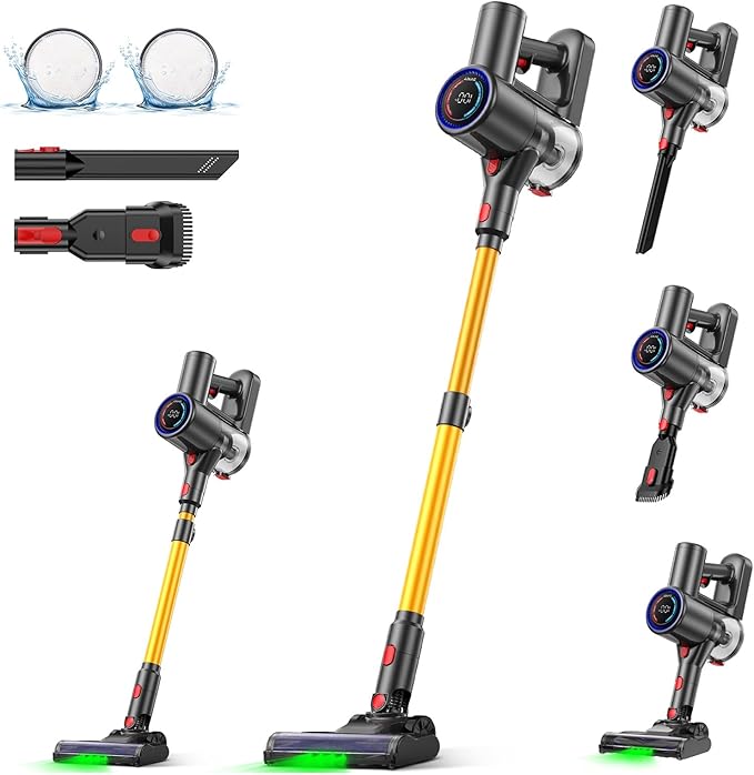 Cordless Vacuum Cleaner, 40KPA/40Mins, LED Display, Lightweight Stick Vacuum with Powerful Suction, Self-Standing, Green Light, Rechargeable Vacuum Cleaners for Home Pet Hair Carpet Hard Floors