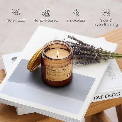 M&SENSE CreamyVanillaPie Scented Christmas Candle Gift, Aromatherapy Candle Set for Women, Soy Wax Candles Home Scented, Long Lasting Amber Jar Candle Gift for Christmas, Thanksgiving, Holiday