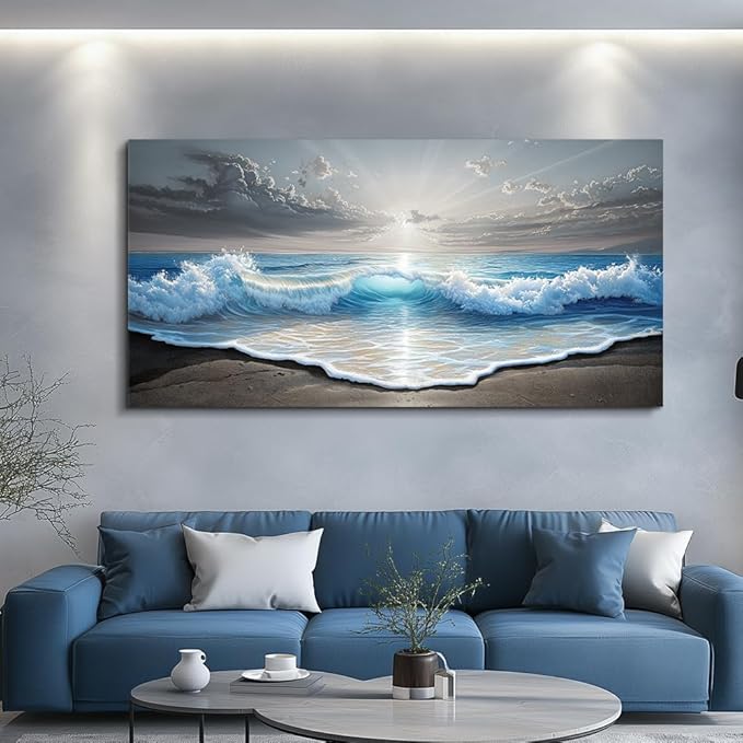 QIYILEXWART Canvas Wall Art For Living Room Wall Decor For Bedroom Office Wall Decoration Ocean Waves Landscape Painting Farmhouse Pictures Artwork Room Aesthetic Home Decor 20x40 In