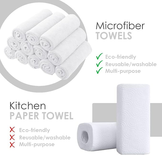 Avalon Towels Microfiber Cleaning Cloths (Value Pack of 36) Size 16" x 16", Highly Absorbent Cleaning Rags, Lint Free Cleaning Towels, Reusable and Washable, Microfiber Towels for Cars (White)