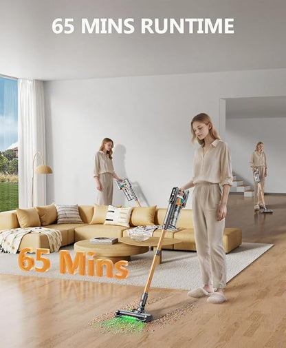 Cordless Vacuum Cleaner, 580W/48KPA/65Mins Vacuum Cleaners for Home, Super 1.8L Cup& Large LED Screen Stick Vacuum Anti-Tangle, Lightweight Cordless Vacuum with Charging Dock for Pet Hair/Carpet/Floor