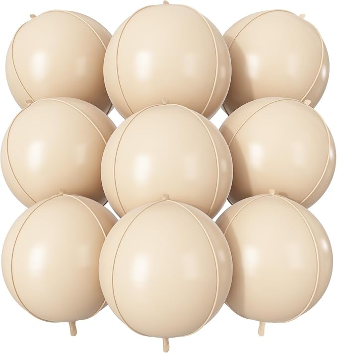 Cream Round Foil Balloons 9 pcs,Apricot Beige Giant 4D Round Balloons 22 Inch for for Boho Birthday Wedding Baby Shower Party Decorations