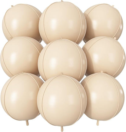 Cream Round Foil Balloons 9 pcs,Apricot Beige Giant 4D Round Balloons 22 Inch for for Boho Birthday Wedding Baby Shower Party Decorations