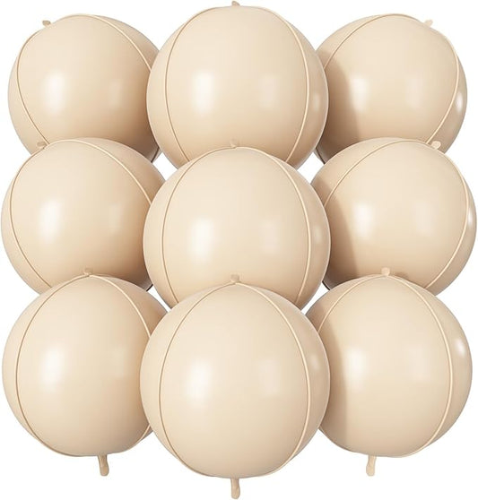 Cream Round Foil Balloons 9 pcs,Apricot Beige Giant 4D Round Balloons 22 Inch for for Boho Birthday Wedding Baby Shower Party Decorations