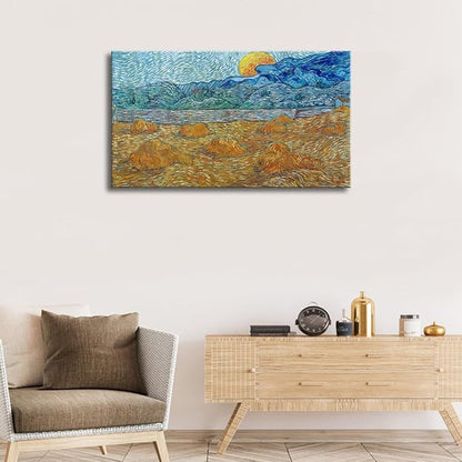 Vincent Van Gogh Canvas Wall Art, Evening Landscape with Rising Moon Painting Print Classic Large Poster Wall Decor for Bedroom Living Room Office - 24"x36"