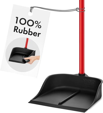 Dustpan with Handle by Ravmag- Solid Natural Rubber Construction- 40” Long Handled Dust Pan- Stand Up Design- Accommodates Any Broom/Hand Brush- Best Dustpans for Home/Lobby/Shop