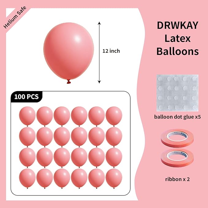 Pink Balloons 100 Pack, 12 Inch Latex Helium Pink Balloons Garland for Elegant Birthday Wedding Baby Shower Graduation Arch Party Decorations