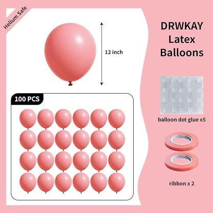 Pink Balloons 100 Pack, 12 Inch Latex Helium Pink Balloons Garland for Elegant Birthday Wedding Baby Shower Graduation Arch Party Decorations