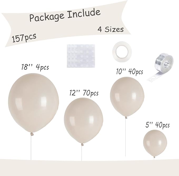 154pcs Ivory White Balloons White Sand White Cream Beige Balloon for Balloons arch Different Sizes 5/10/12/18 Inch Garland Kit for Wedding Birthday Party Supplies Bridal Shower Decorations