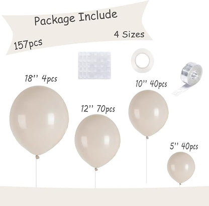 154pcs Ivory White Balloons White Sand White Cream Beige Balloon for Balloons arch Different Sizes 5/10/12/18 Inch Garland Kit for Wedding Birthday Party Supplies Bridal Shower Decorations