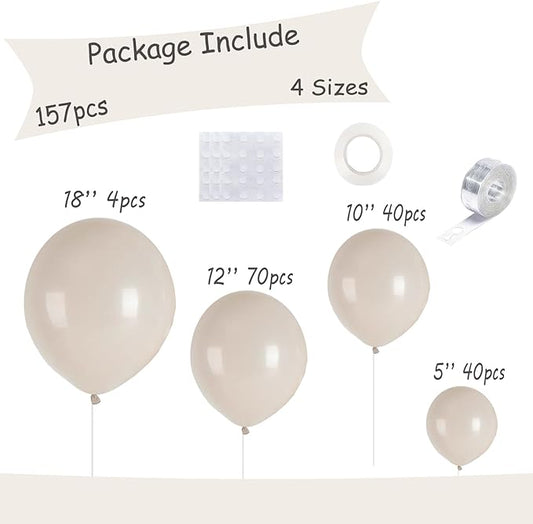 154pcs Ivory White Balloons White Sand White Cream Beige Balloon for Balloons arch Different Sizes 5/10/12/18 Inch Garland Kit for Wedding Birthday Party Supplies Bridal Shower Decorations