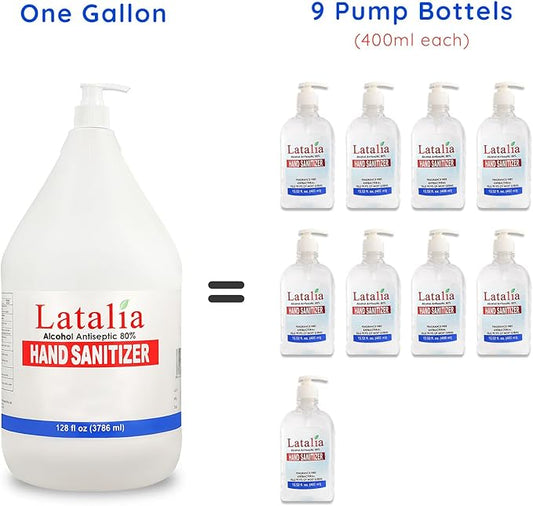 Latalia large Hand Sanitizer Pump 128 fl oz – 80% Alcohol Moisturizing Hand Sanitizer Refill Gallon for Home & Office, Unscented Clean Gel, Drying & Non-Sticky for Daily Hand Hygiene