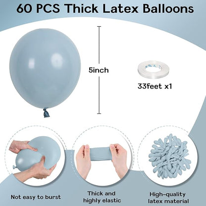 Blue Balloons, 12 Inch 30 Pcs Pale Aqua Blue Balloon Muted Dusty Blue Latex Balloons Matte Retro Powder Light Blue Helium Balloons for Birthday Boho Baby Shower Bachelorette Party Decorations