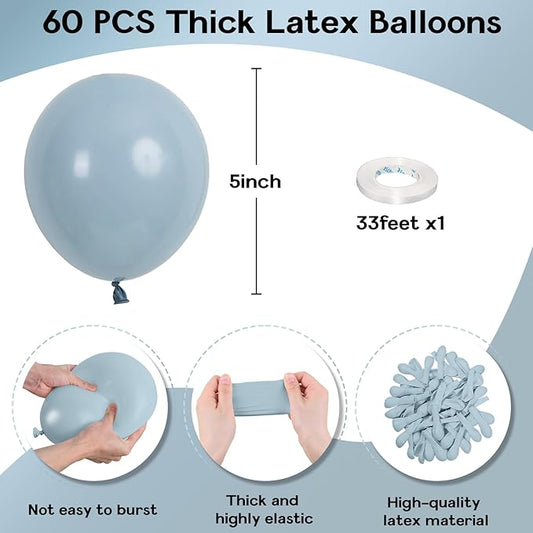 Blue Balloons, 12 Inch 30 Pcs Pale Aqua Blue Balloon Muted Dusty Blue Latex Balloons Matte Retro Powder Light Blue Helium Balloons for Birthday Boho Baby Shower Bachelorette Party Decorations