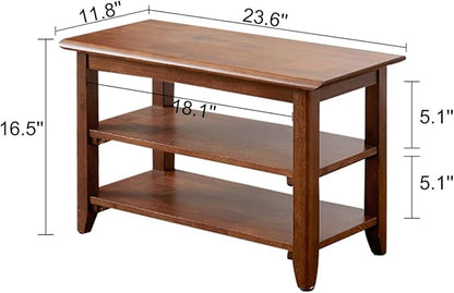 XKZG Storage Bench Wooden Shoe Rack Bench Rustic Solid Wood Entryway Bench (Brown,23.6")